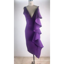 Purple Prom Party Wear Dress For Women Plus Size Dresses Deep V Neck Evening Party Ruffles Sexy Backless Ladies Elegant Robes